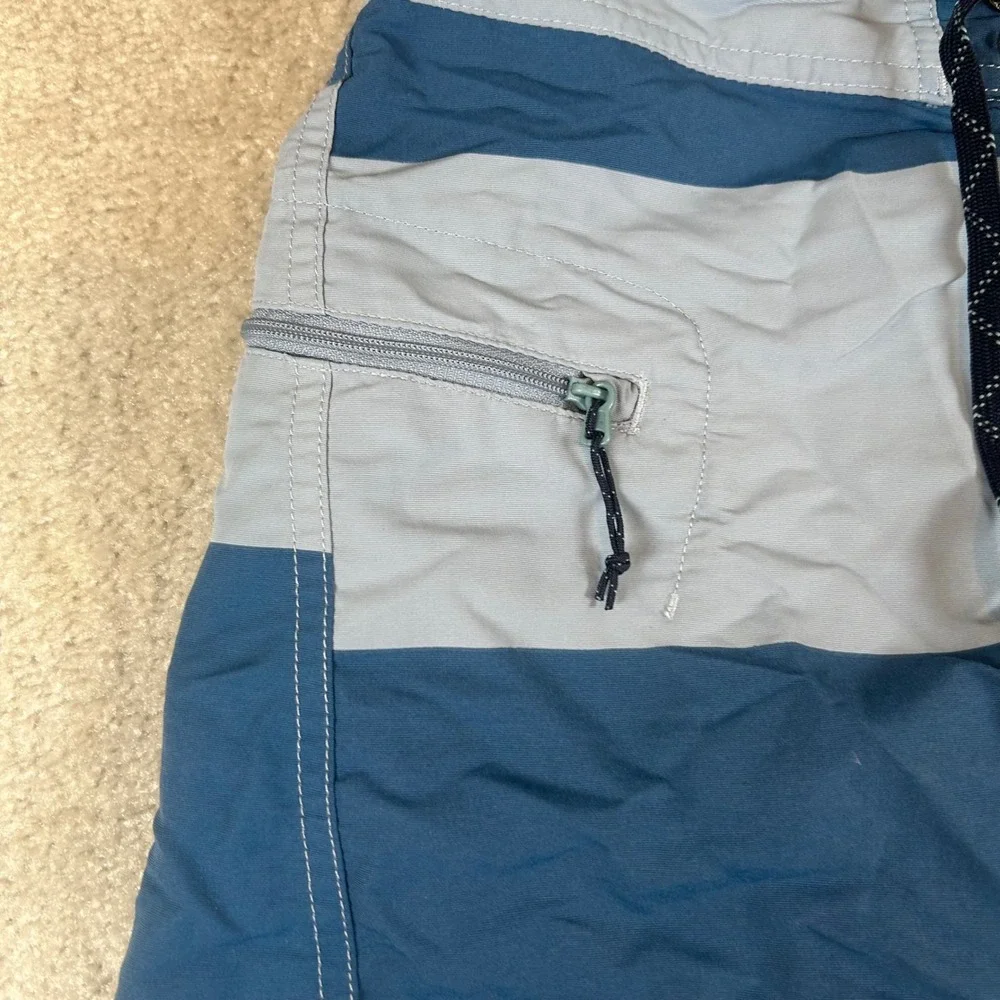 Patagonia Board Shorts Mens 30 Blue Striped Nylon Swim Trunks Side Zip Pocket